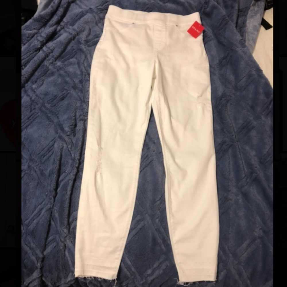 Spanx distressed white jeans